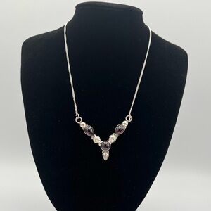 Artisan‑Style 925 Sterling Silver Necklace with Garnet‑Color Stones